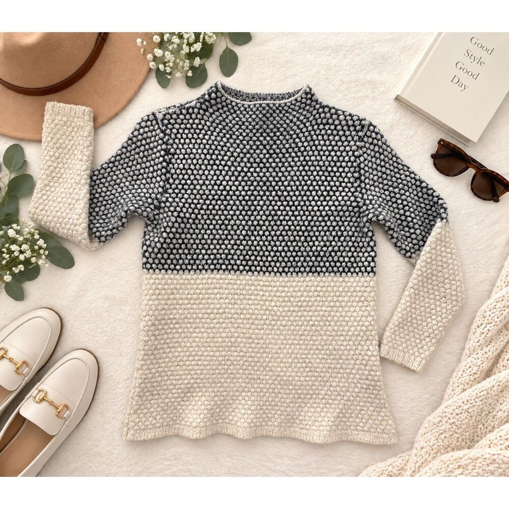 Pendleton Merino Wool Alpaca Sweater Navy Cream Colorblock L